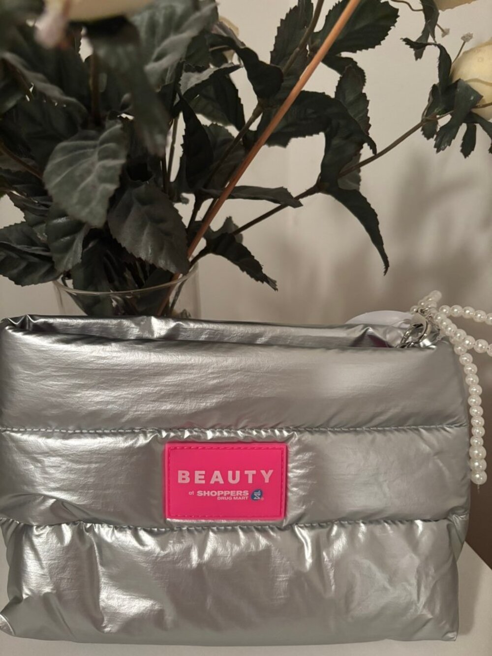 Shoppers Beauty Silver Puffer Makeup Bag & Mutiple Luxury Sample Lot